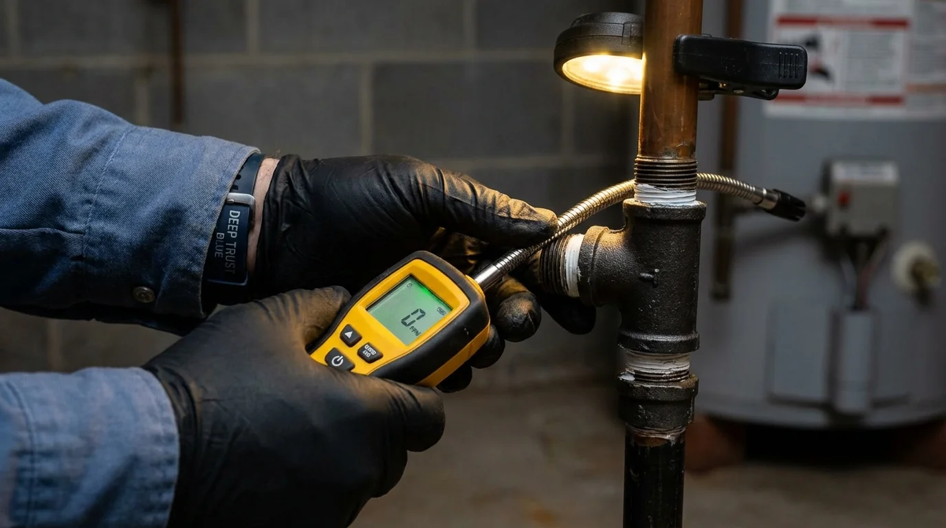 Gas leak detection with electronic sniffer by Johns Plumbing LLC in McCordsville