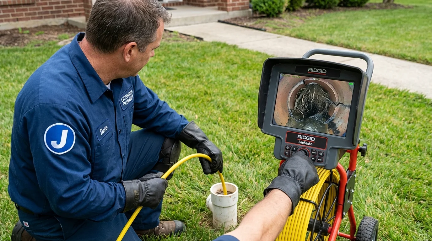 Sewer camera inspection being performed by Johns Plumbing LLC in McCordsville